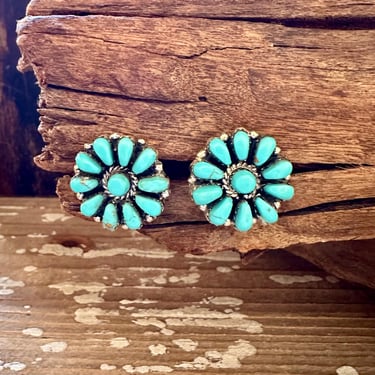 JULIANA WILLIAM Flower Clusters Sterling Silver & Turquoise Stud Earrings | Handmade Navajo | Native American Southwestern Jewelry 
