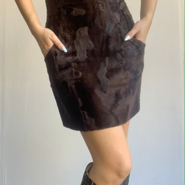 Vintage 90&#39;s Brown Faux Furry Skirt by VintageRosemond