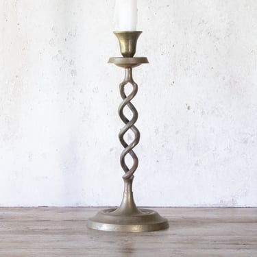 10" Tall Spiral Twist Brass Candle Holder, Vintage Solid Brass Candlestick for Taper Candle 