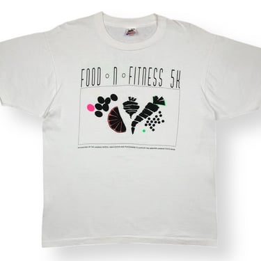 Vintage 90s Food N’ Fitness 5K Double Sided Running/Marathon Graphic T-Shirt Size Large 