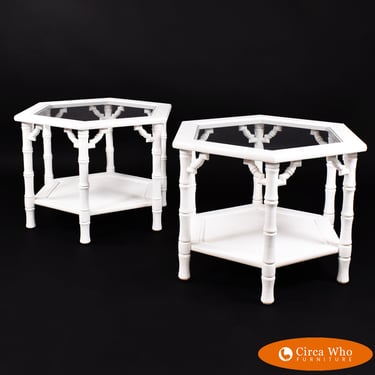 Pair Of Hexagonal Faux Bamboo Tables