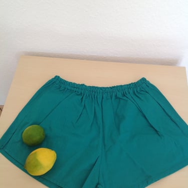 Vintage 26-32 Emerald Green Leisure Cotton Shorts | Waist Elastic Shorts | S-M-L 