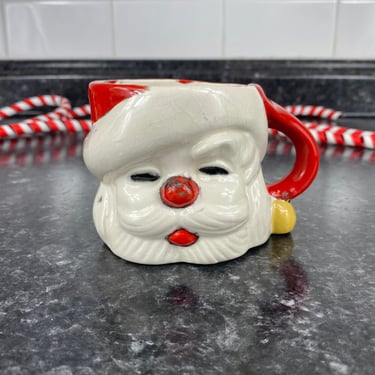 Vintage Mid Century Mini Santa Clause Face Mug, Ceramic Hand Painted Christmas Mug, Red Nose Santa Face Christmas Mug, Ceramic Planter Vase 