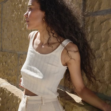 Crop Pointelle Scoop Tank - Natural