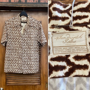 Vintage 1960’s “Sandwich Isles” Mod Tiki Cotton Hawaiian Shirt, 60’s Camp Collar, Vintage Clothing 