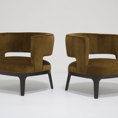 Modern Pair of Green Olive Green Velvet Lounge Chairs by Roberto Lazzeroni for Flexform