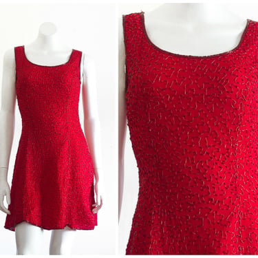 Vintage Red Silk Beaded Dress 