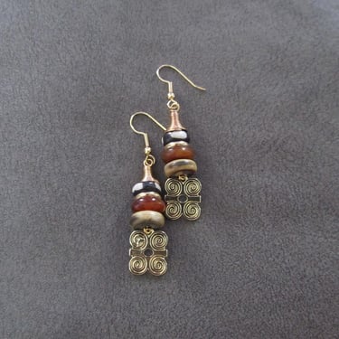 Batik print bone earrings, adinkra symbol dwennimen 