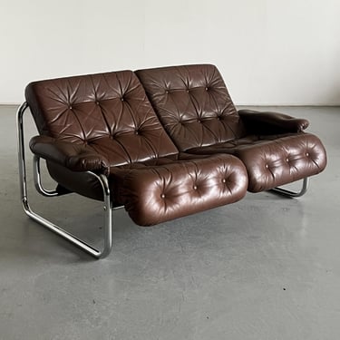 Vintage Ikea ‘Borkum’ Sofa by Johan Bertil Häggström in Chrome and Cognac Leather, 1970s Sweden / Iconic Vintage Ikea 