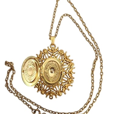 Vintage 60s Florenza Necklace Locket Pendant Gold Baroque Style 