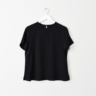 vintage black silk short sleeve shirt, size M 