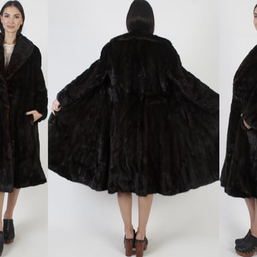 Full Length Mahogany Mink Coat, Espresso Real Fur Jacket, Womens Winter Princess Overcoat 