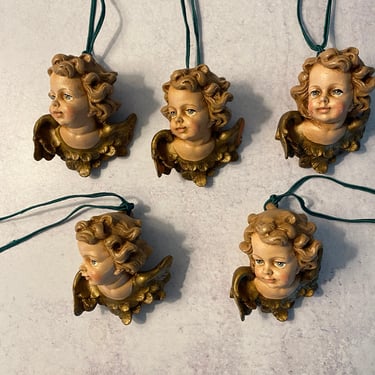 Set 5 Vintage ITALY Cherub Head Ornaments 