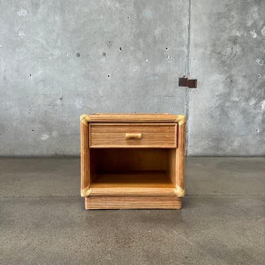 Rattan Teak & Leather Nightstand