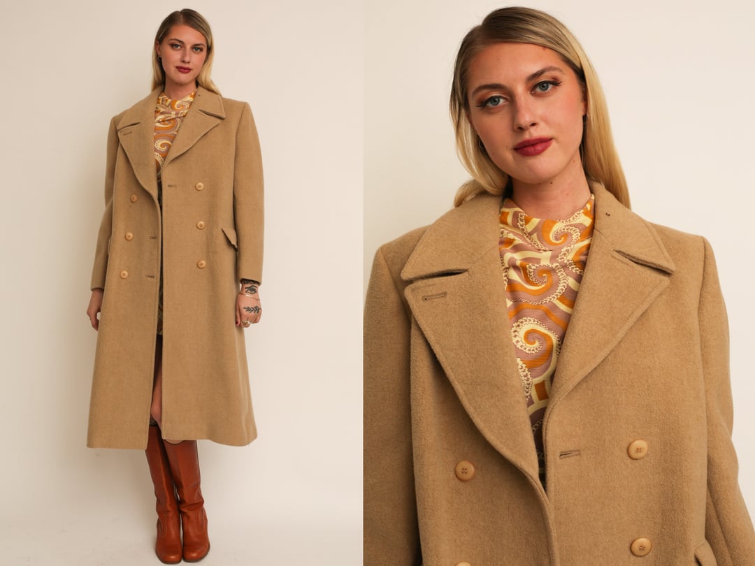 Vintage 1970s 70s Pendleton Camel Wool Long Trench Coat Jacket Transplant Vintage Los Angeles CA
