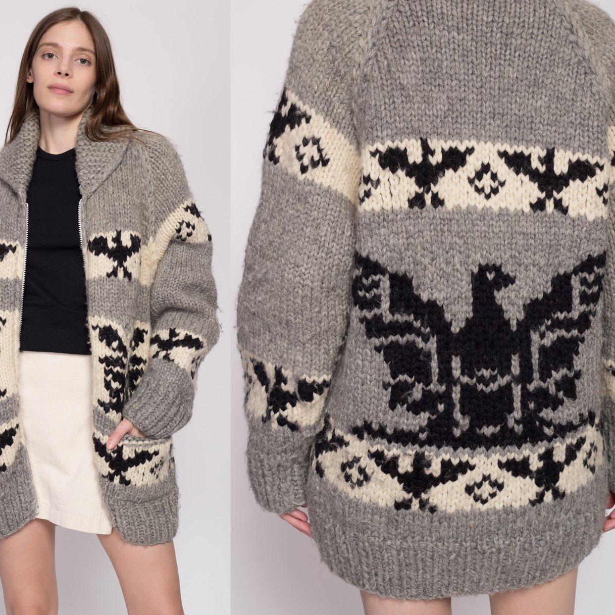 トップス  Kanata Handknitted Cowichan Eagle Kanata Eagle hand-knit Cowichan cardigan, country blue