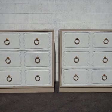 Pair of Dorothy Draper Style Espana Chests Bachelor Bedside Tables Nightstands Hollywood Regency Bohemian Boho Chic CUSTOM PAINT Avail 