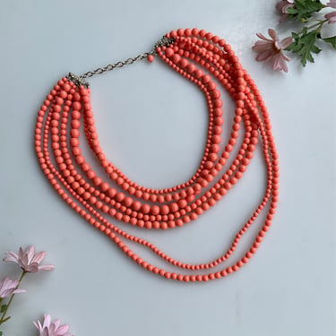 Layered Peach Beaded Necklace