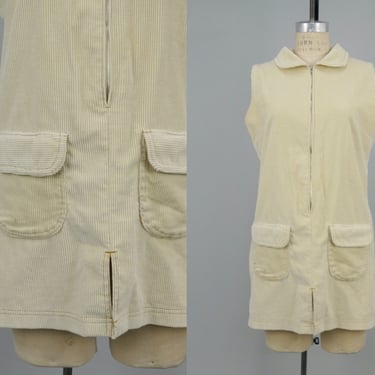Vintage 1970s Beige Corduroy Mini Tunic  Dress, 70s Corduroy Dress, Mod Tunic Dress, 70s Everyday Wear, Size Medium, Waist 29