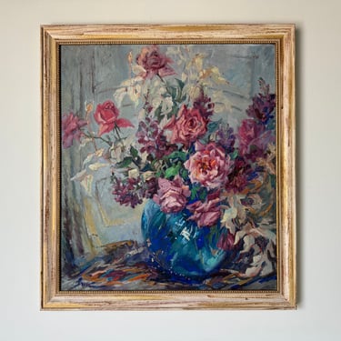 1960's Ruth Kerlin Hibbs  Post-Impressionist Floral Still Life Oil On Canvas Painting, Framed 