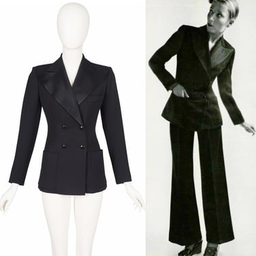 Yves Saint Laurent 1971 S/S Vintage "Le Smoking" Demi-Couture Black Wool Tuxedo Jacket Sz XS 