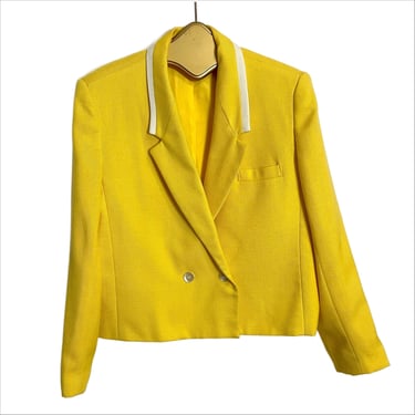 1980s double breasted yellow cropped jacket - size 14 