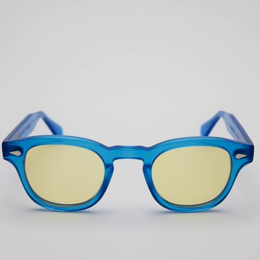 Small - New York Eye_rish Causeway Glasses Blue with yellow lenses. 