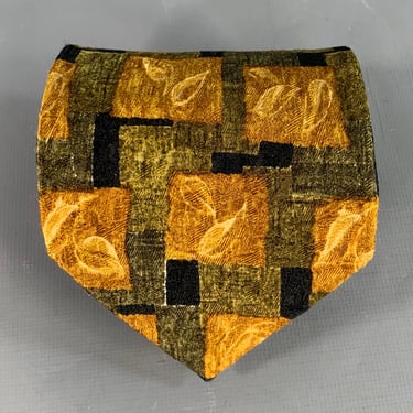 ERMENEGILDO ZEGNA Yellow Green Squares Leaves Silk Tie