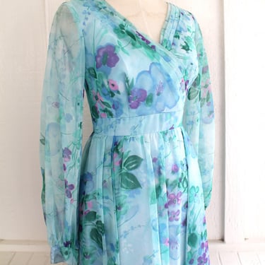 Blue - Floral - Chiffon - Etherial - Wedding Guest - Party Dress - Maxi - Estimated size 4 