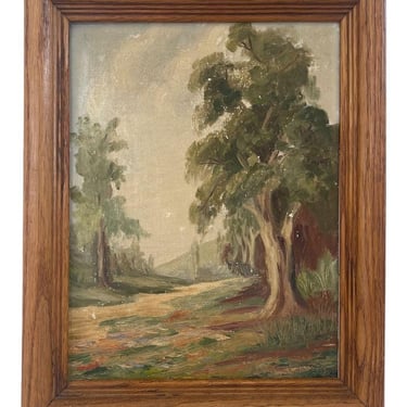 Free Shipping Within Continental US - Vintage Mid Century Modern original signed painting of Forest Scenery. 