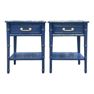 Vintage Newly Lacquered Henry Link Faux Bamboo Nightstands - a Pair 