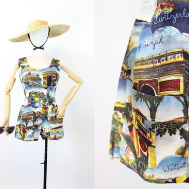 1950s TRAVEL novelty print paris monte carlo romper small | new spring summer summer 