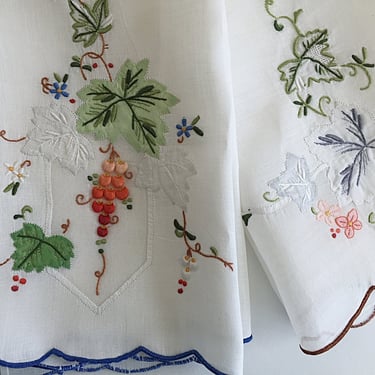 2 Madeira fine linen guest fingertip towels. Colorful floral embroidered finger towels for cottage chic powder room decor. 