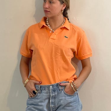 90s Lacoste cotton polo shirt / vintage tangerine orange boyfriend alligator Izod collared henley tee t-shirt | Medium 