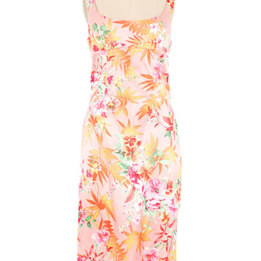 2005 Dolce and Gabbana Tropical Print Satin Midi Dress