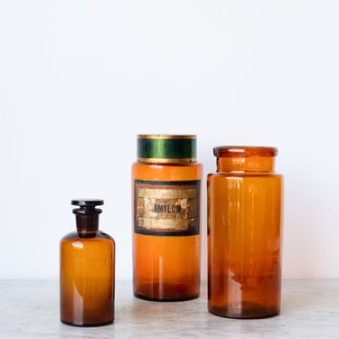 Trio of Amber Apothecary Jars