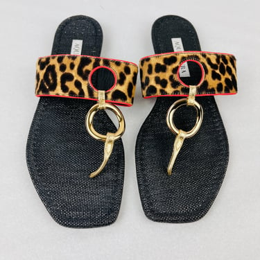 AQUAZZURA Ring Flat Sandal, Size 38, Leopard Print