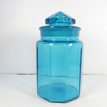 Vintage L. E. Smith Turquoise Panel Glass Canister - L. E. Smith Turquoise Glass Jar 