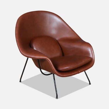 Early Eero Saarinen "Womb" Cognac Leather Chair for Knoll