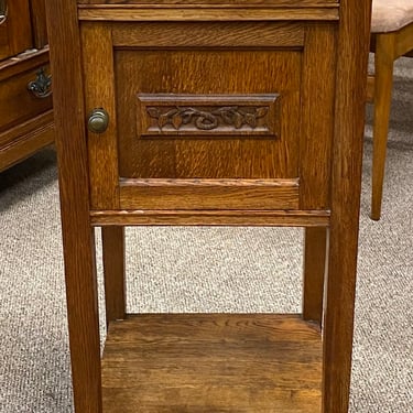 Item #DMC93 Antique French Oak & Marble Top Side Table / Nightstand c.1900