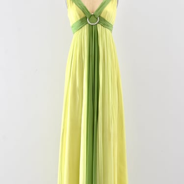 60's Chartreuse Chiffon Gown