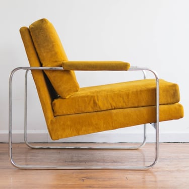 Vintage Mid Century Gold Velvet & Chrome Lounge Chair 