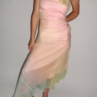 Y2K Ombr Silk Chiffon Asymmetrical Dress | Toots Vintage - New York, NY |  ATTIC