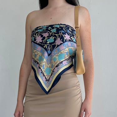 Blue + Lilac Floral Silk Scarf