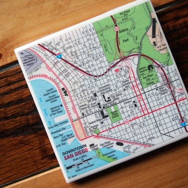 1994 Downtown San Diego California Map Coaster. San Diego Map. Vintage California Coasters. City Map SoCal. Balboa Park. Southern California 
