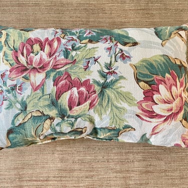 Vintage Floral Rectangular Throw Pillow - Pink Lotus Flowers 