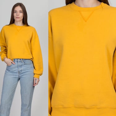 90s Yellow Crewneck V Stitch Sweatshirt - Men's Medium, Women's Large | Vintage Unisex Russell Athletic Plain Pullover 