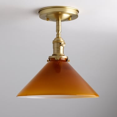 Amber Glass Cone Shade - Semi Flush Mount - Made in the USA - Semi Flush Light Fixture - Brass Lighting 