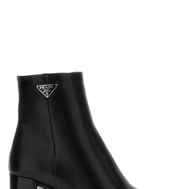 Prada Women Logo Leather Ankle Boots