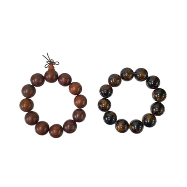 Set of 2 Brown Wood / Amber Resin Beads Hand Rosary Praying Bracelet ws3819E 